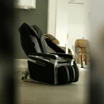 Black massage chair on display